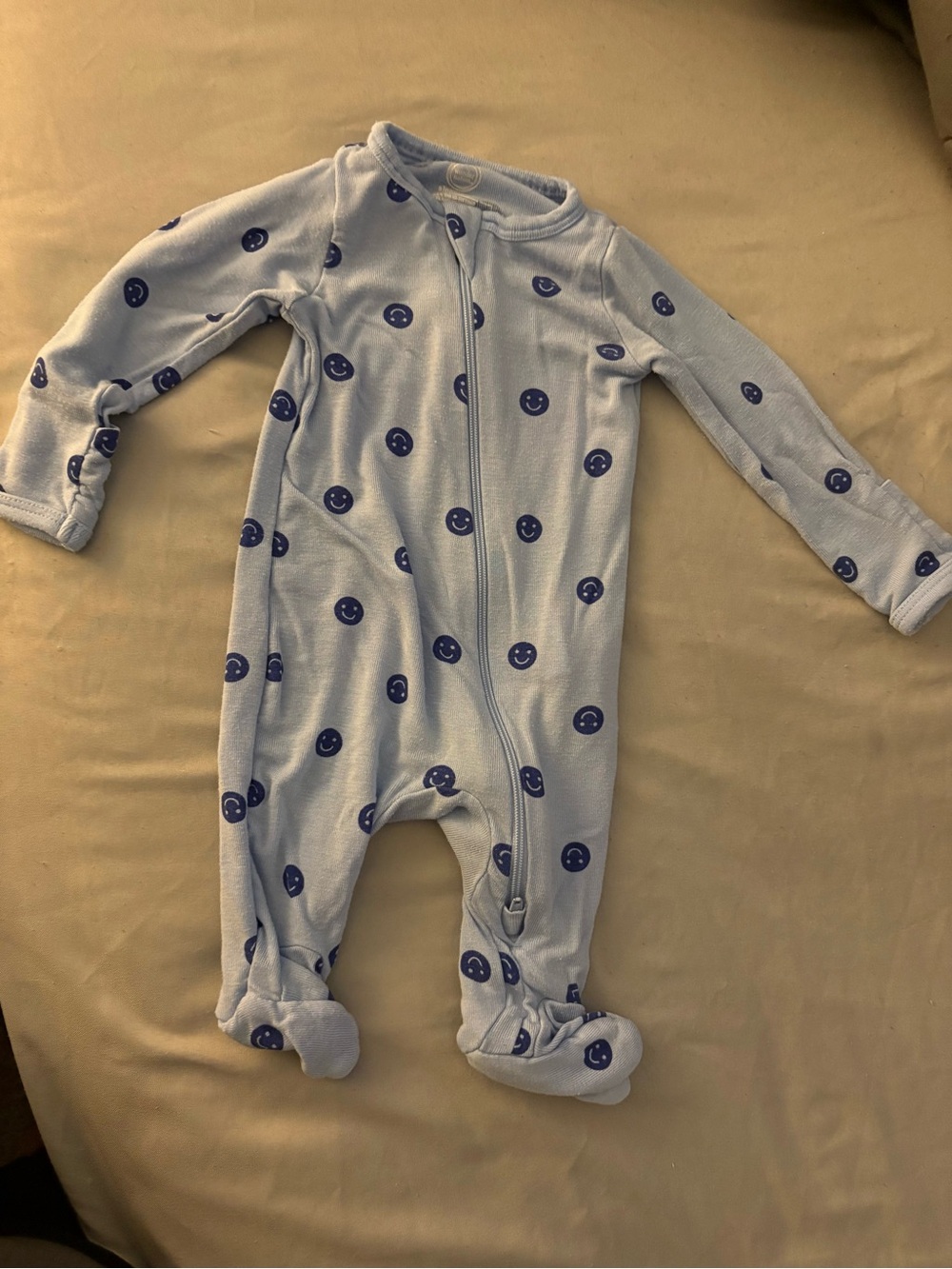 wonder nation Light Blue Footed One-Piece with Navy Smiley Dots